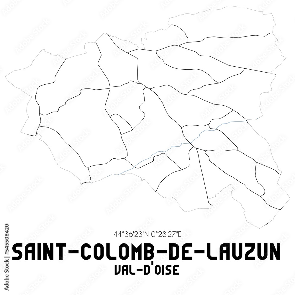 SAINT-COLOMB-DE-LAUZUN Val-d'Oise. Minimalistic street map with black and white lines.