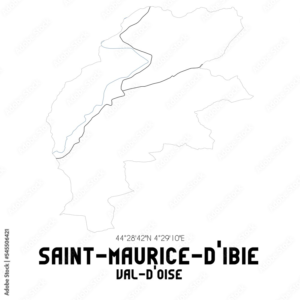 SAINT-MAURICE-D'IBIE Val-d'Oise. Minimalistic street map with black and white lines.