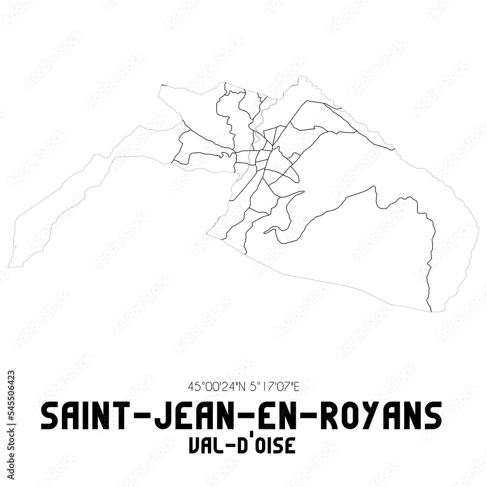 SAINT-JEAN-EN-ROYANS Val-d'Oise. Minimalistic street map with black and white lines.