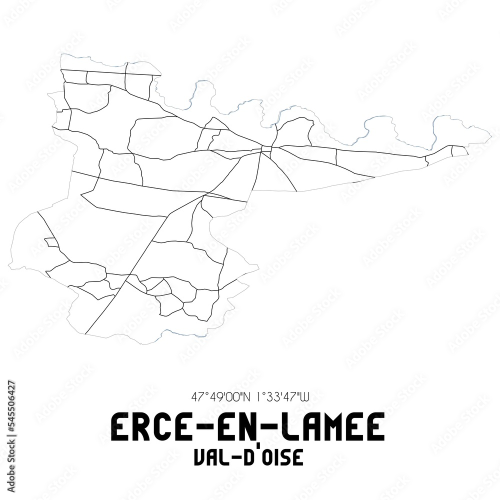 ERCE-EN-LAMEE Val-d'Oise. Minimalistic street map with black and white lines. ERCE-EN-LAMEE Val-d'Oise. Minimalistic street map with black and white lines.