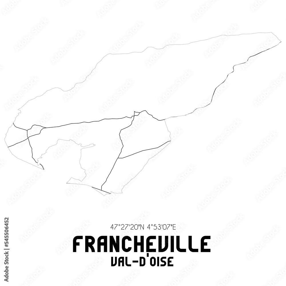 FRANCHEVILLE Val-d'Oise. Minimalistic street map with black and white lines.