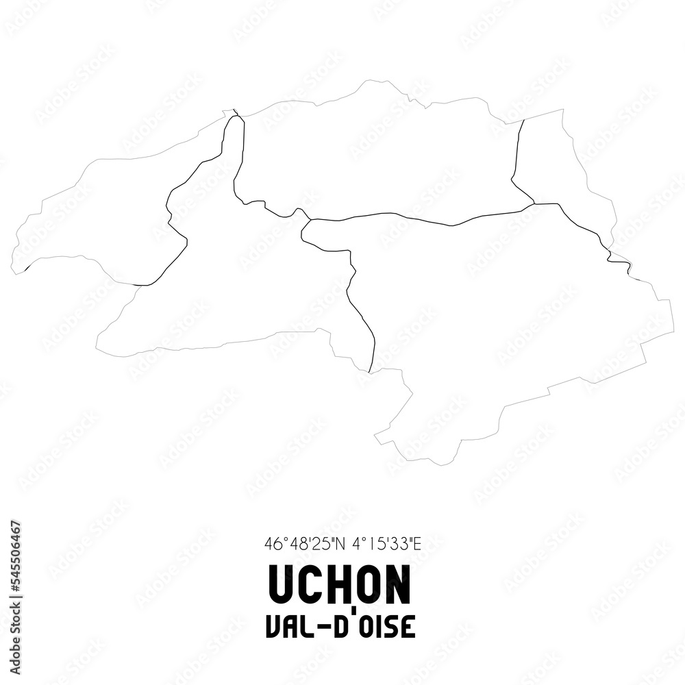 UCHON Val-d'Oise. Minimalistic street map with black and white lines.