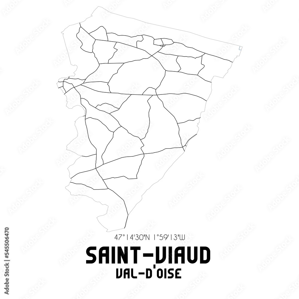 SAINT-VIAUD Val-d'Oise. Minimalistic street map with black and white lines. SAINT-VIAUD Val-d'Oise. Minimalistic street map with black and white lines.