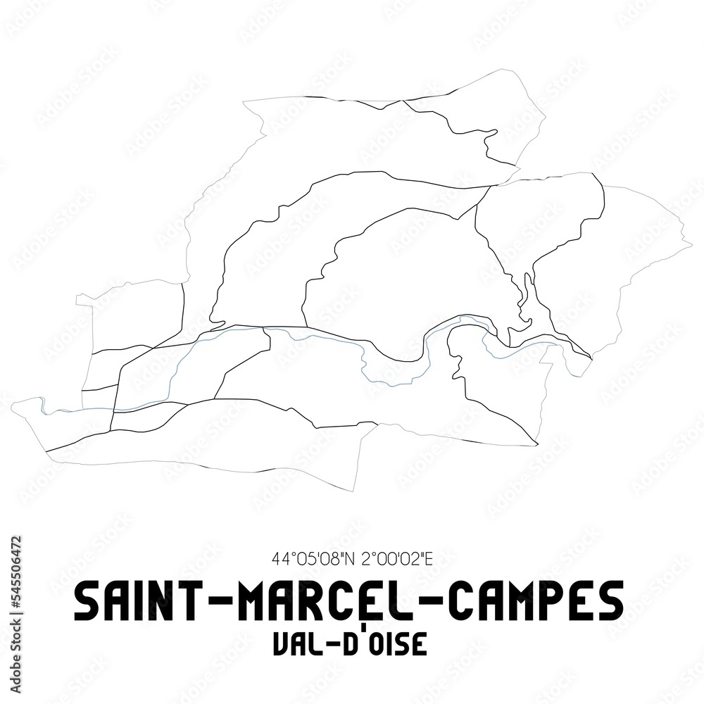 SAINT-MARCEL-CAMPES Val-d'Oise. Minimalistic street map with black and white lines.