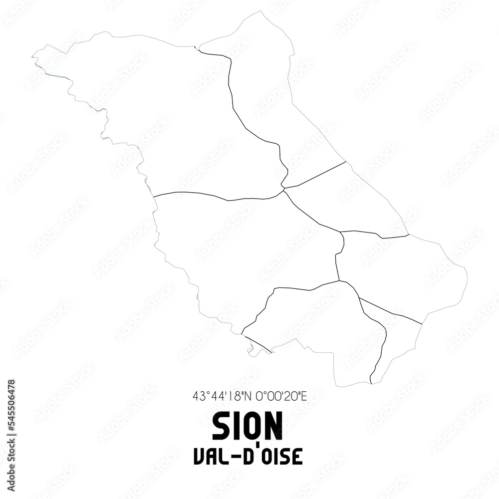 SION Val-d'Oise. Minimalistic street map with black and white lines.