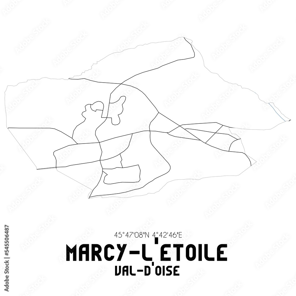 MARCY-L'ETOILE Val-d'Oise. Minimalistic street map with black and white lines.