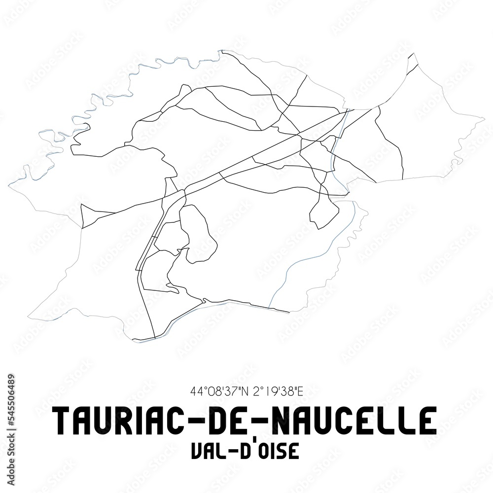 TAURIAC-DE-NAUCELLE Val-d'Oise. Minimalistic street map with black and white lines.