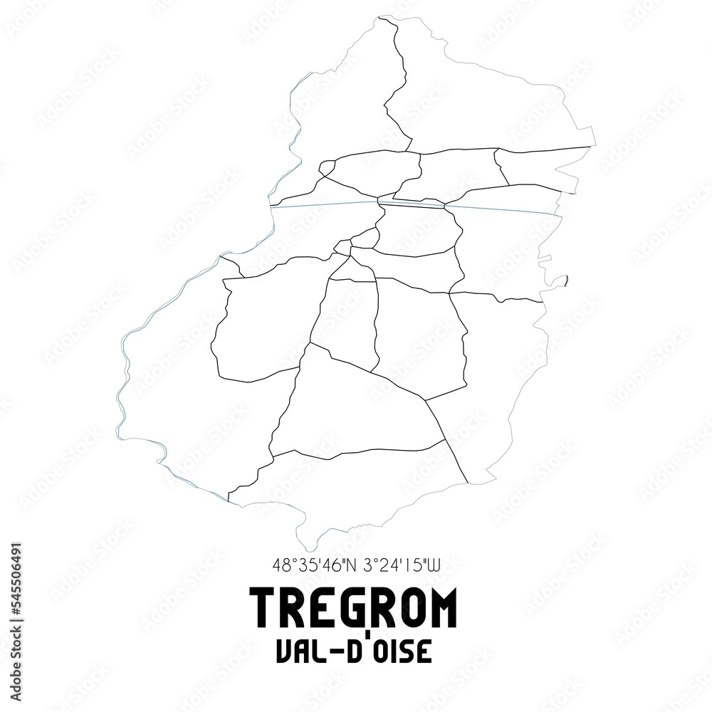 TREGROM Val-d'Oise. Minimalistic street map with black and white lines. TREGROM Val-d'Oise. Minimalistic street map with black and white lines.