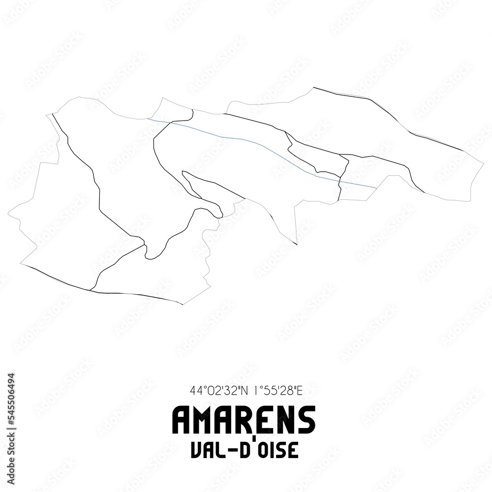 AMARENS Val-d'Oise. Minimalistic street map with black and white lines.