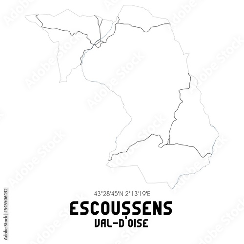 ESCOUSSENS Val-d'Oise. Minimalistic street map with black and white lines.
