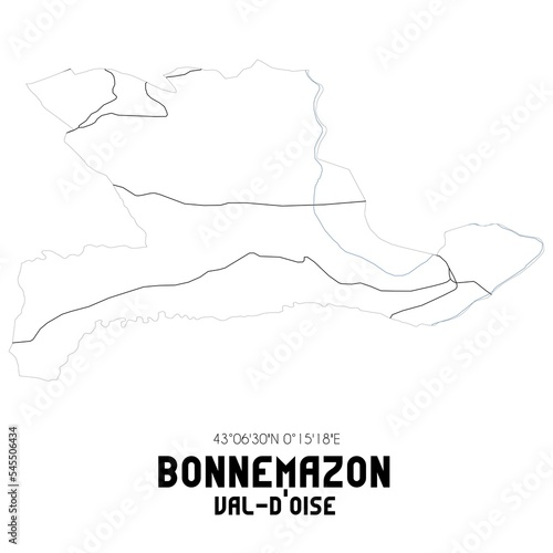 BONNEMAZON Val-d Oise. Minimalistic street map with black and white lines.