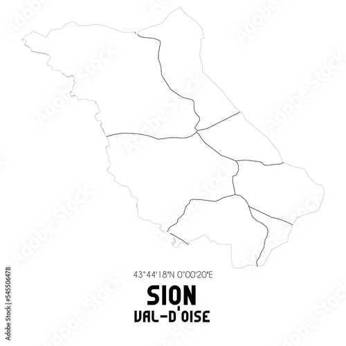 SION Val-d Oise. Minimalistic street map with black and white lines.
