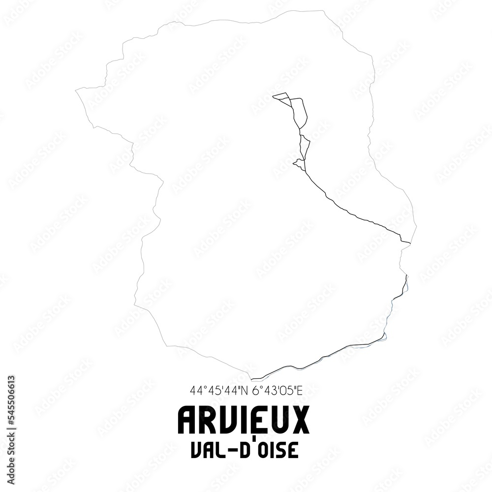 ARVIEUX Val-d'Oise. Minimalistic street map with black and white lines. ARVIEUX Val-d'Oise. Minimalistic street map with black and white lines.