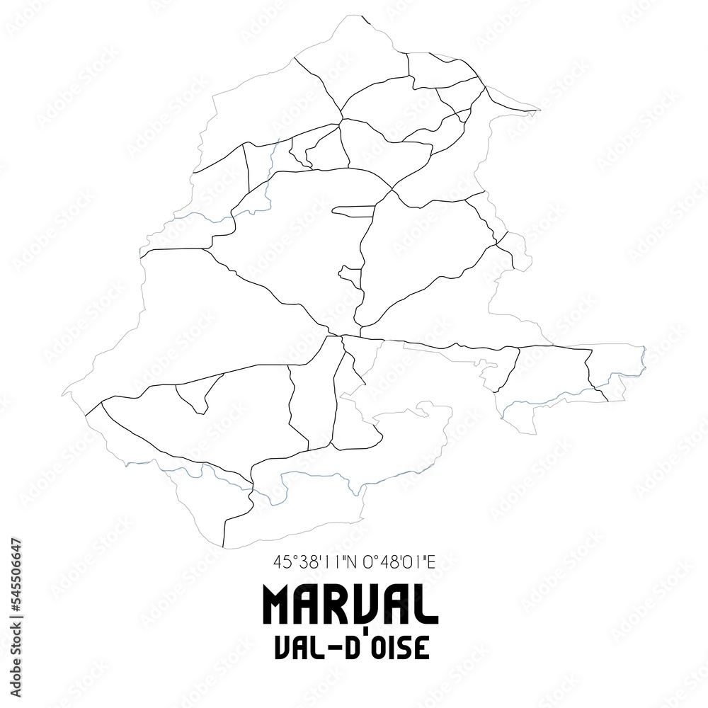 MARVAL Val-d'Oise. Minimalistic street map with black and white lines.