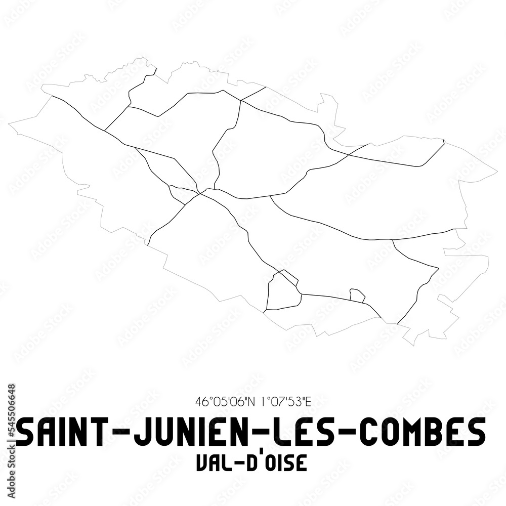 SAINT-JUNIEN-LES-COMBES Val-d'Oise. Minimalistic street map with black and white lines.