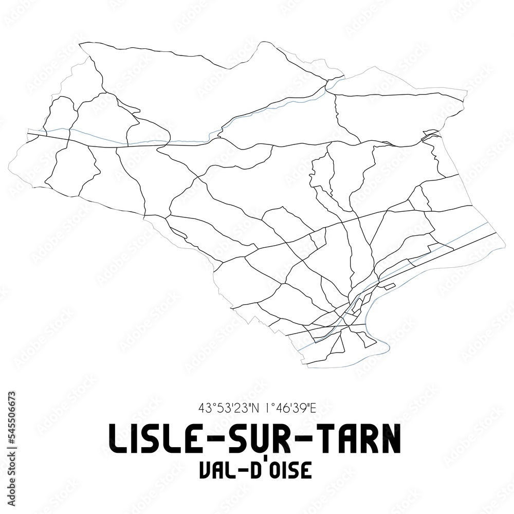 LISLE-SUR-TARN Val-d'Oise. Minimalistic street map with black and white lines.