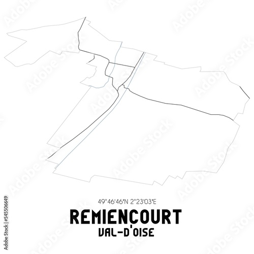 REMIENCOURT Val-d Oise. Minimalistic street map with black and white lines.