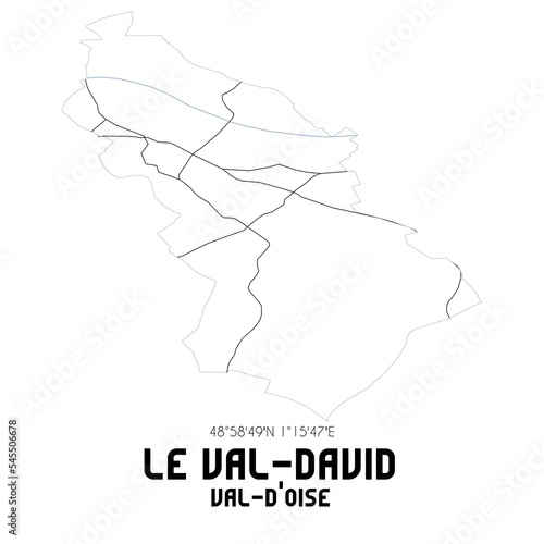 LE VAL-DAVID Val-d'Oise. Minimalistic street map with black and white lines.