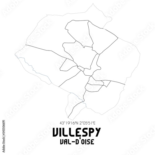 VILLESPY Val-d'Oise. Minimalistic street map with black and white lines.