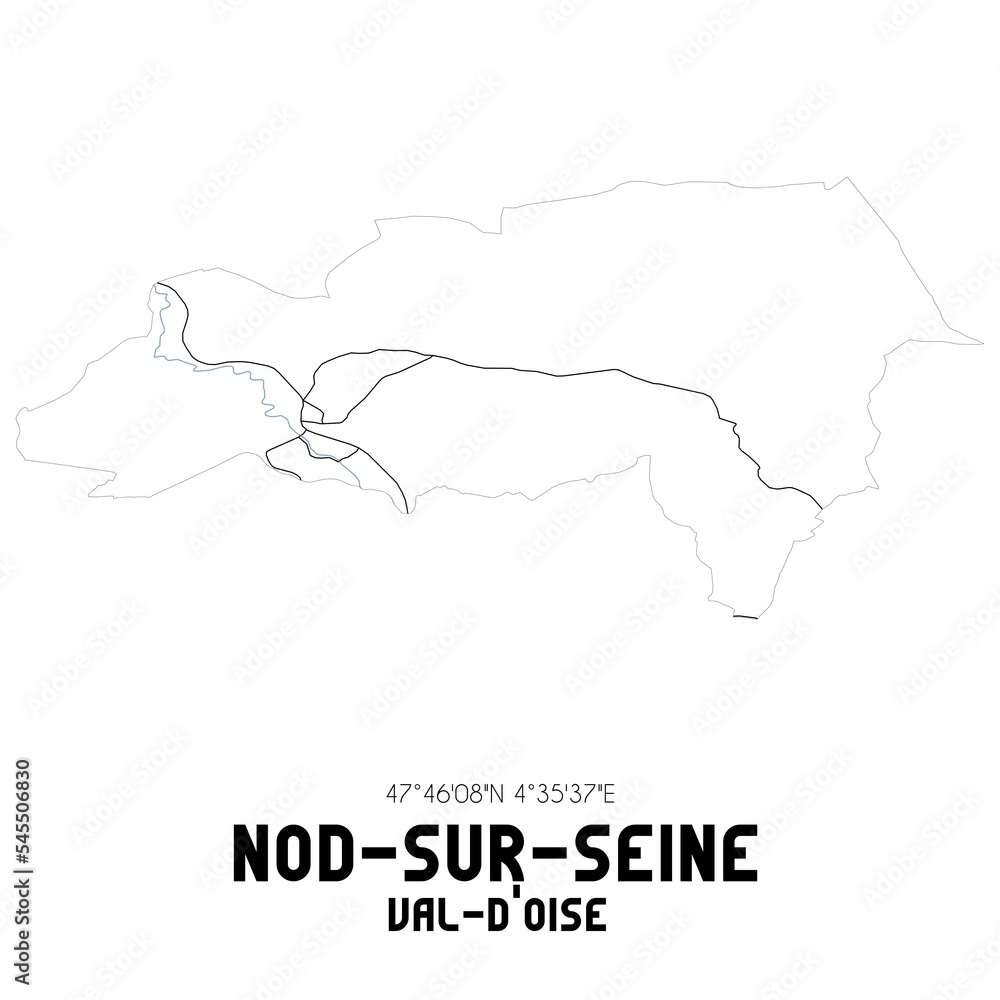 NOD-SUR-SEINE Val-d'Oise. Minimalistic street map with black and white lines.