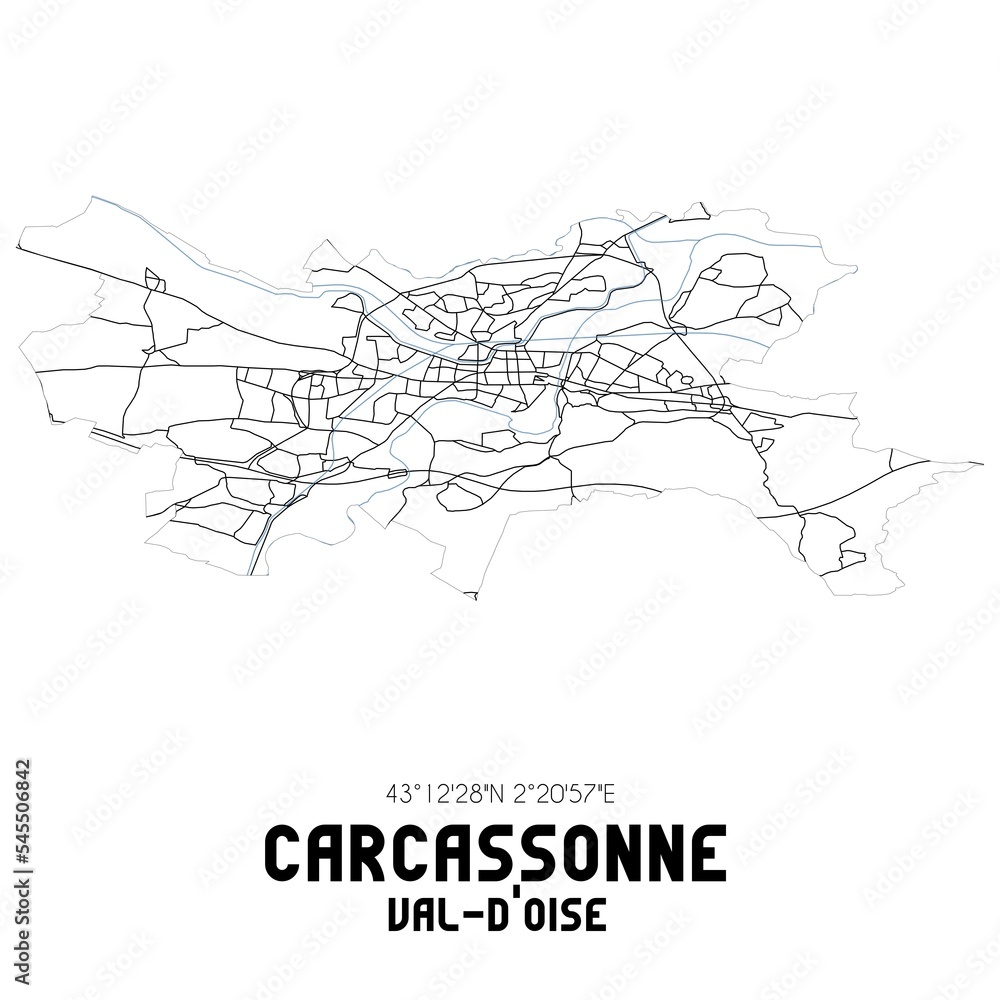 CARCASSONNE Val-d'Oise. Minimalistic street map with black and white lines.