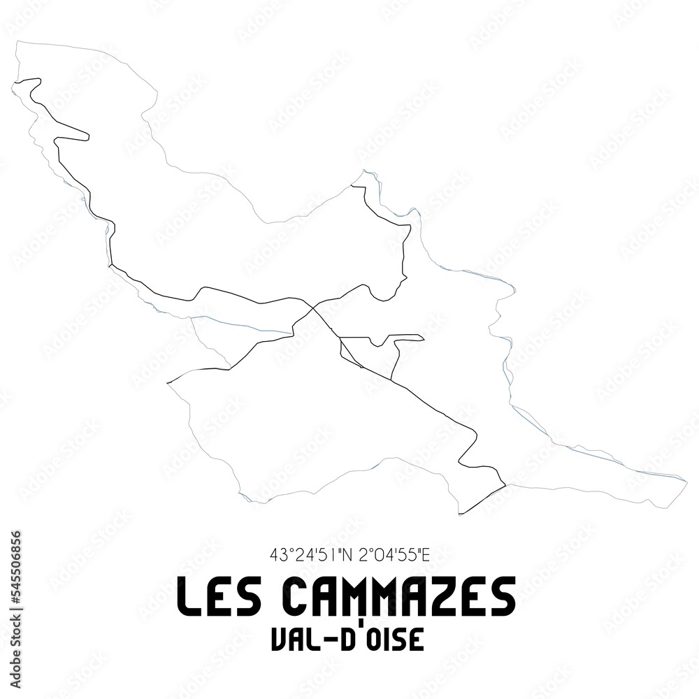 LES CAMMAZES Val-d'Oise. Minimalistic street map with black and white lines.