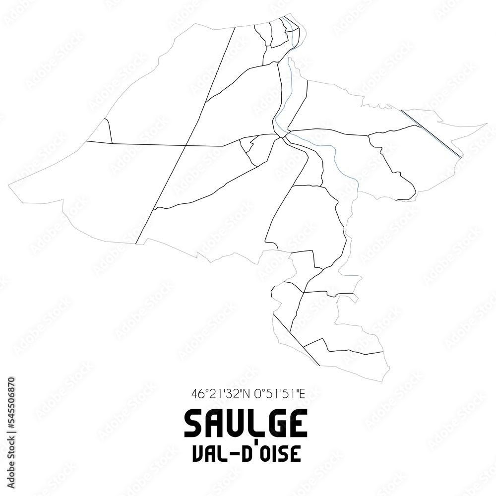 SAULGE Val-d'Oise. Minimalistic street map with black and white lines. SAULGE Val-d'Oise. Minimalistic street map with black and white lines.