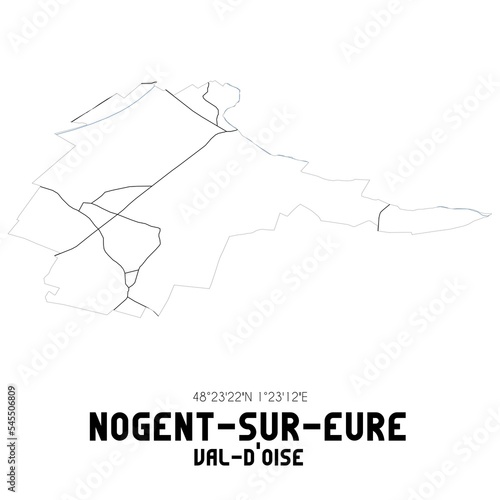 NOGENT-SUR-EURE Val-d'Oise. Minimalistic street map with black and white lines.