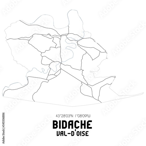 BIDACHE Val-d'Oise. Minimalistic street map with black and white lines. photo