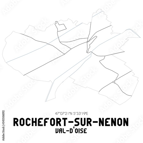 ROCHEFORT-SUR-NENON Val-d'Oise. Minimalistic street map with black and white lines.