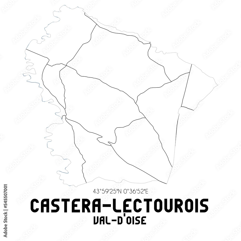 CASTERA-LECTOUROIS Val-d'Oise. Minimalistic street map with black and white lines.