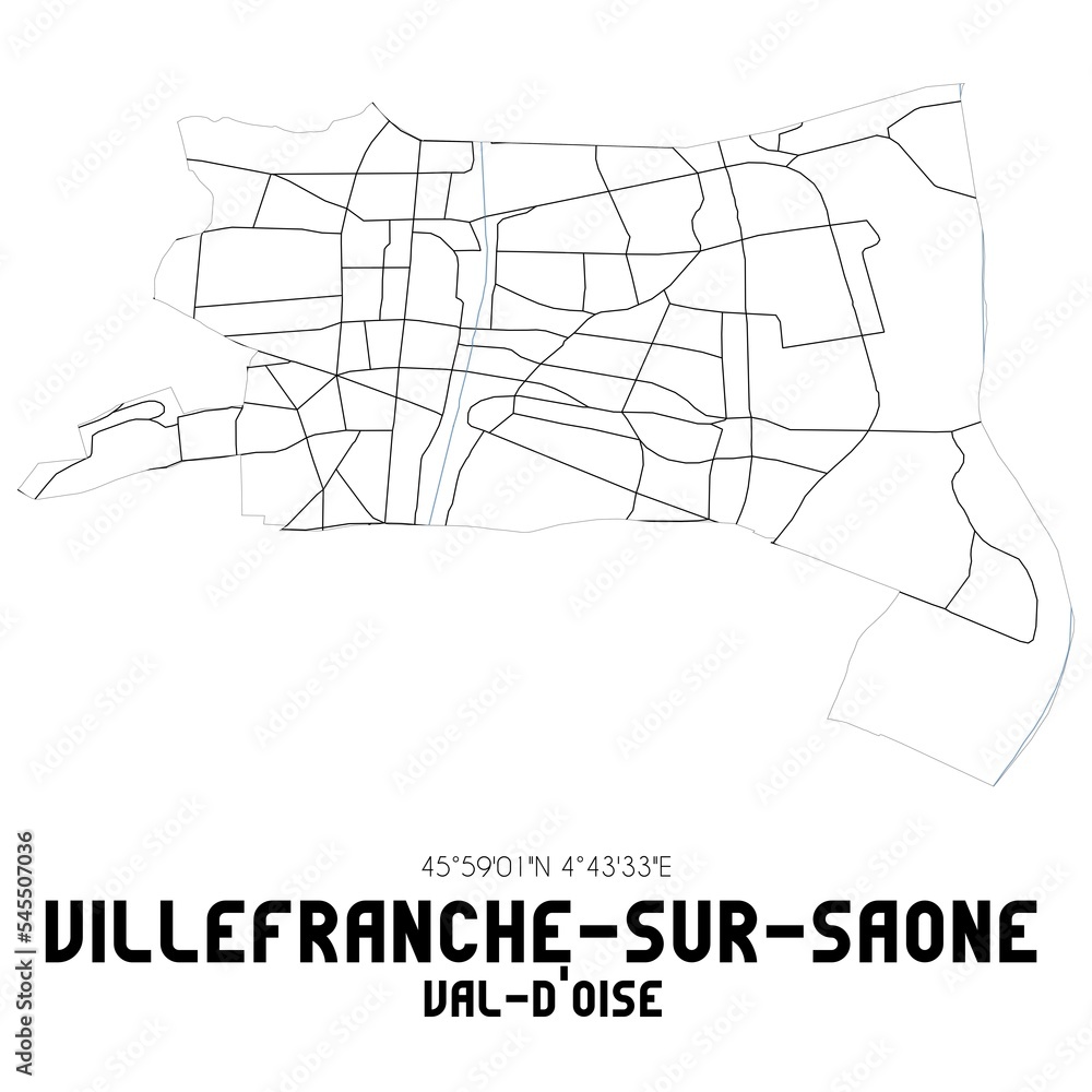VILLEFRANCHE-SUR-SAONE Val-d'Oise. Minimalistic street map with black and white lines.