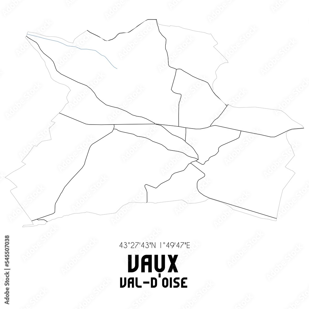 VAUX Val-d'Oise. Minimalistic street map with black and white lines.
