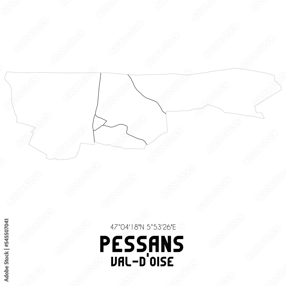 PESSANS Val-d'Oise. Minimalistic street map with black and white lines.