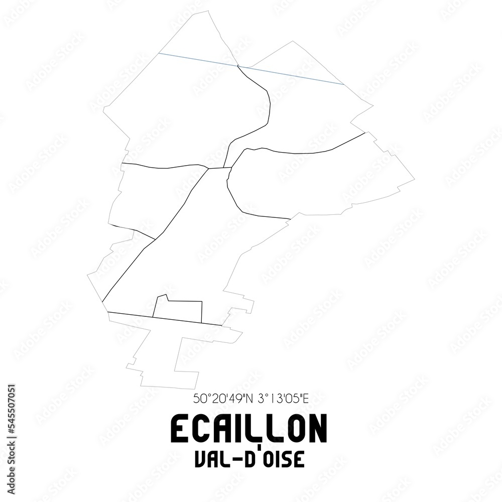 ECAILLON Val-d'Oise. Minimalistic street map with black and white lines.