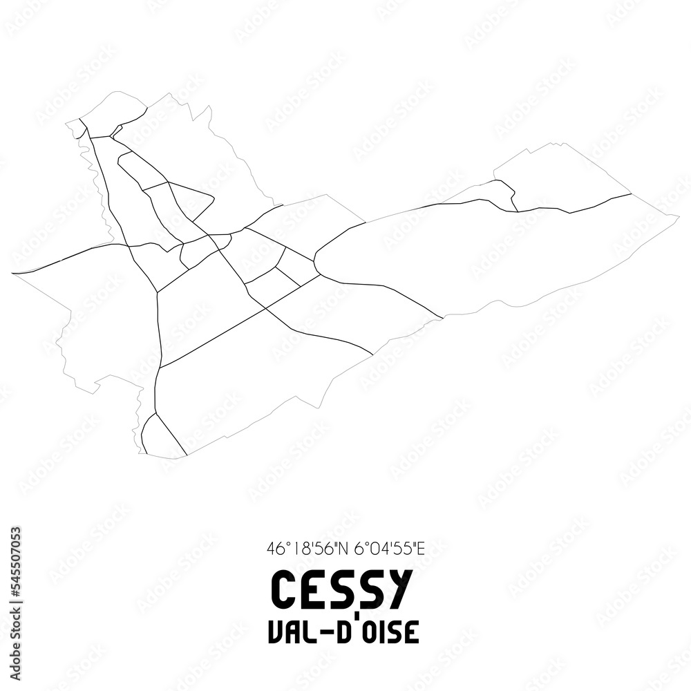 CESSY Val-d'Oise. Minimalistic street map with black and white lines. CESSY Val-d'Oise. Minimalistic street map with black and white lines.