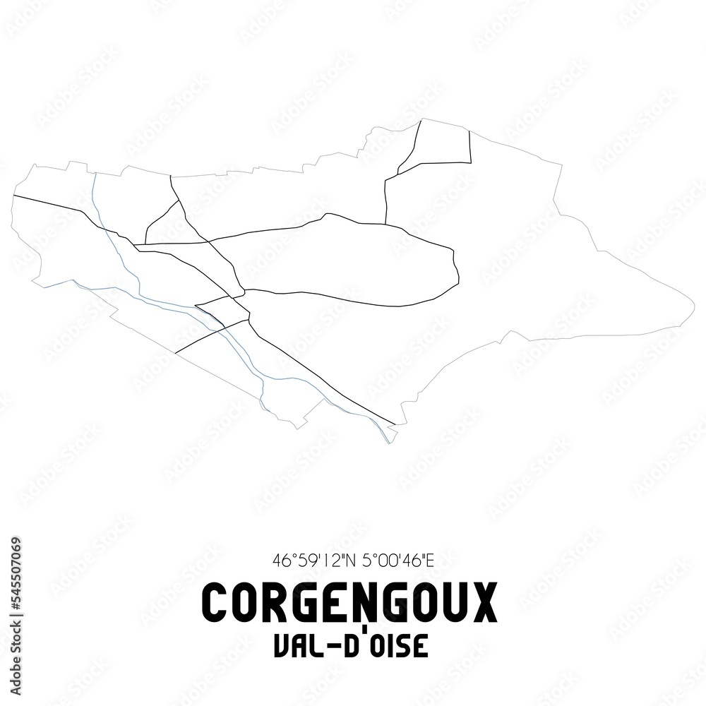 CORGENGOUX Val-d'Oise. Minimalistic street map with black and white lines.