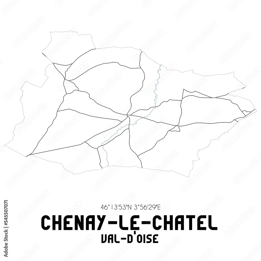 CHENAY-LE-CHATEL Val-d'Oise. Minimalistic street map with black and white lines. CHENAY-LE-CHATEL Val-d'Oise. Minimalistic street map with black and white lines.