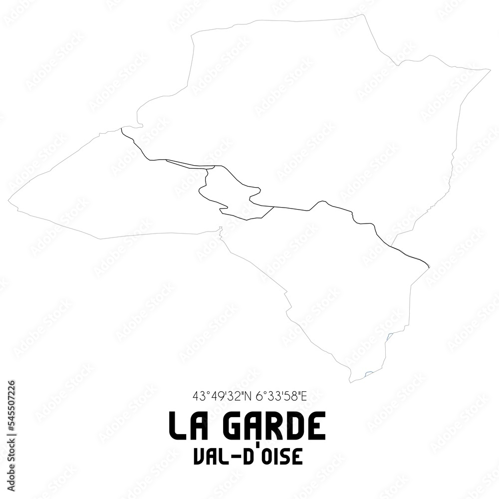 LA GARDE Val-d'Oise. Minimalistic street map with black and white lines.