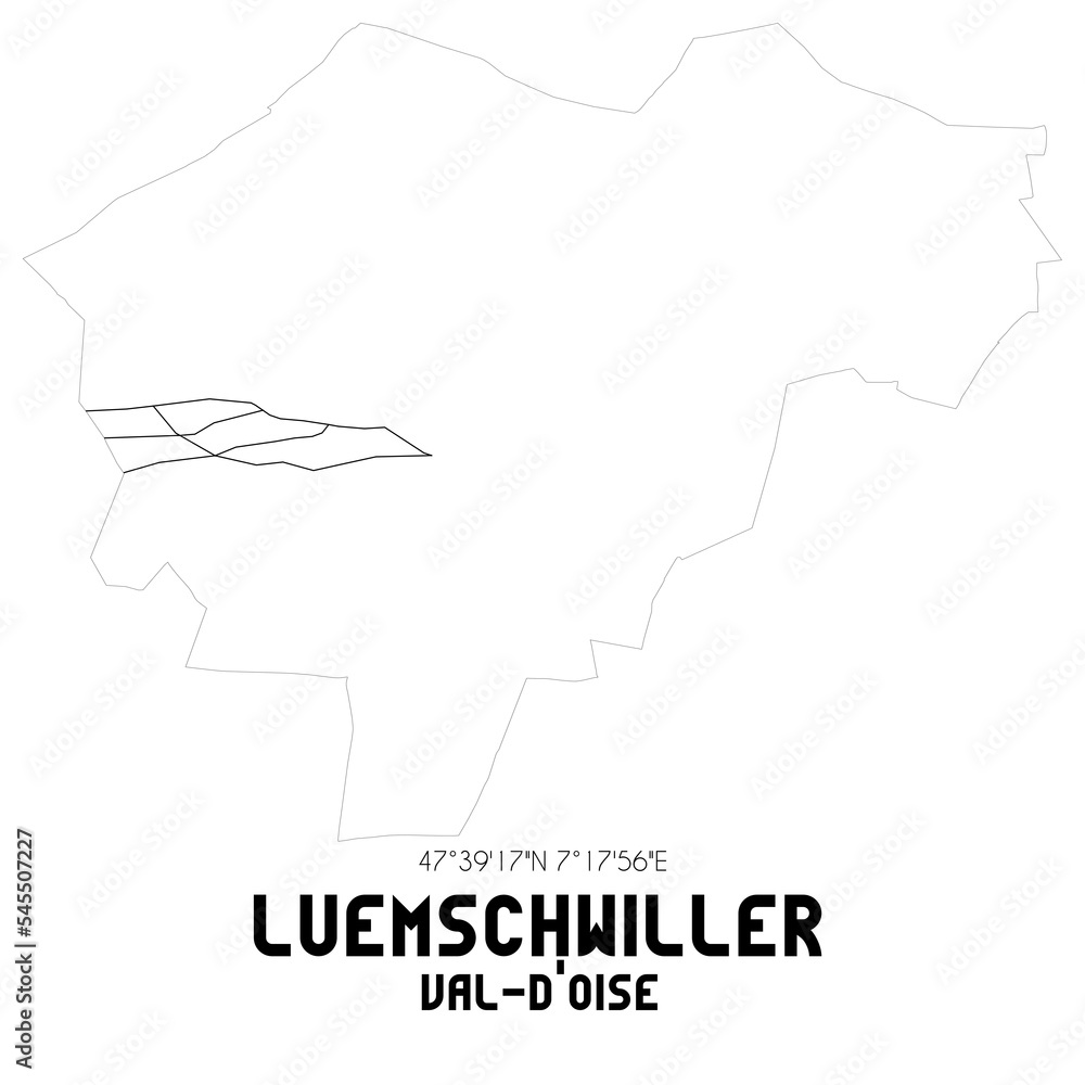 LUEMSCHWILLER Val-d'Oise. Minimalistic street map with black and white lines.