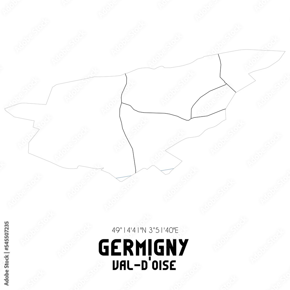 GERMIGNY Val-d'Oise. Minimalistic street map with black and white lines. GERMIGNY Val-d'Oise. Minimalistic street map with black and white lines.