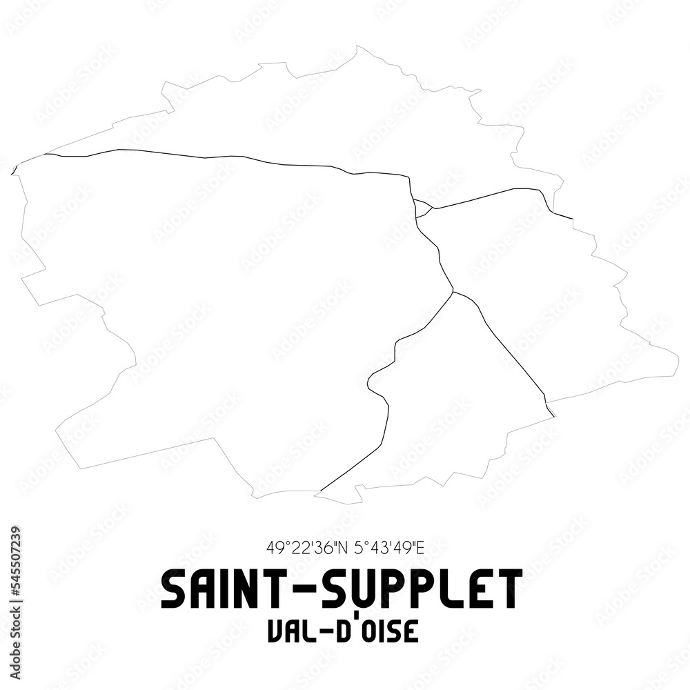 SAINT-SUPPLET Val-d'Oise. Minimalistic street map with black and white lines.