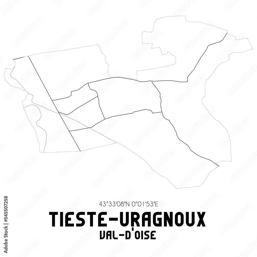 TIESTE-URAGNOUX Val-d'Oise. Minimalistic street map with black and white lines. TIESTE-URAGNOUX Val-d'Oise. Minimalistic street map with black and white lines.