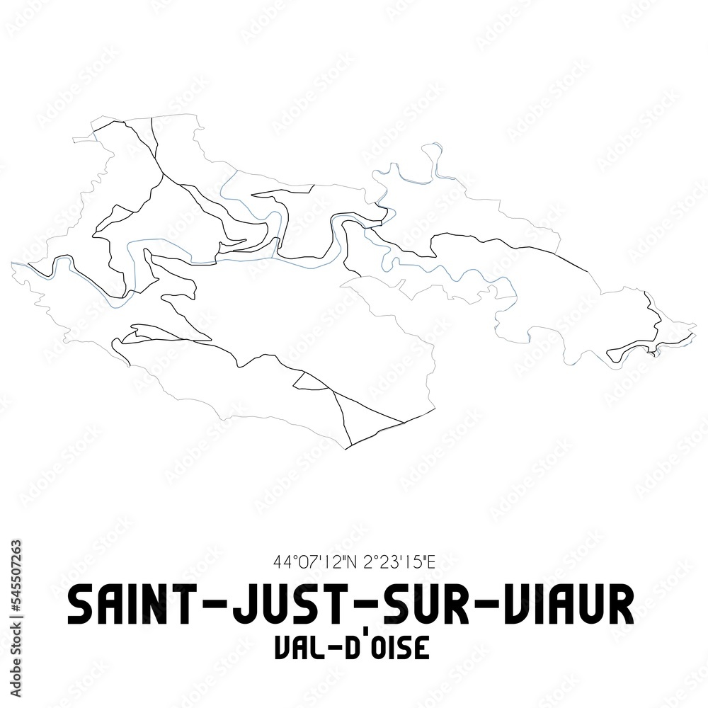 SAINT-JUST-SUR-VIAUR Val-d'Oise. Minimalistic street map with black and white lines.