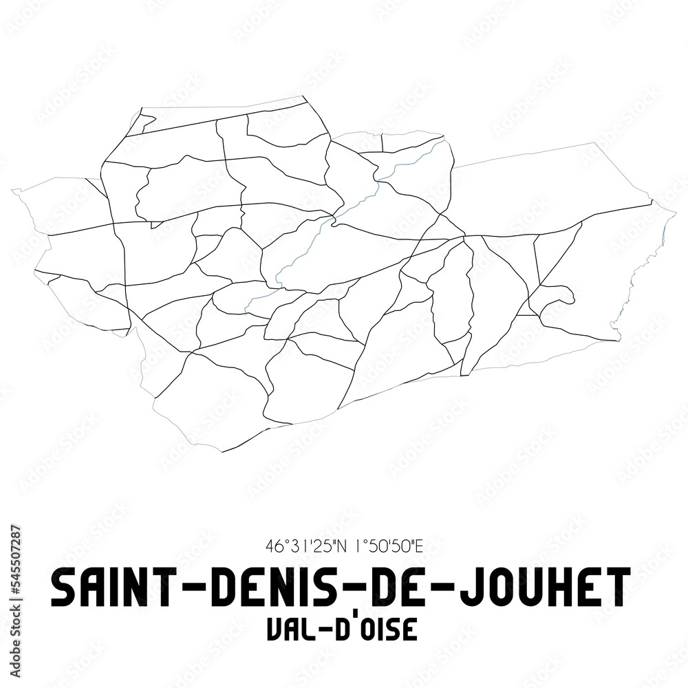 SAINT-DENIS-DE-JOUHET Val-d'Oise. Minimalistic street map with black and white lines.