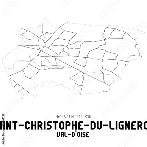 SAINT-CHRISTOPHE-DU-LIGNERON Val-d'Oise. Minimalistic street map with black and white lines.