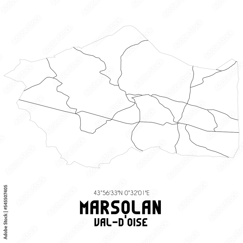 MARSOLAN Val-d'Oise. Minimalistic street map with black and white lines.