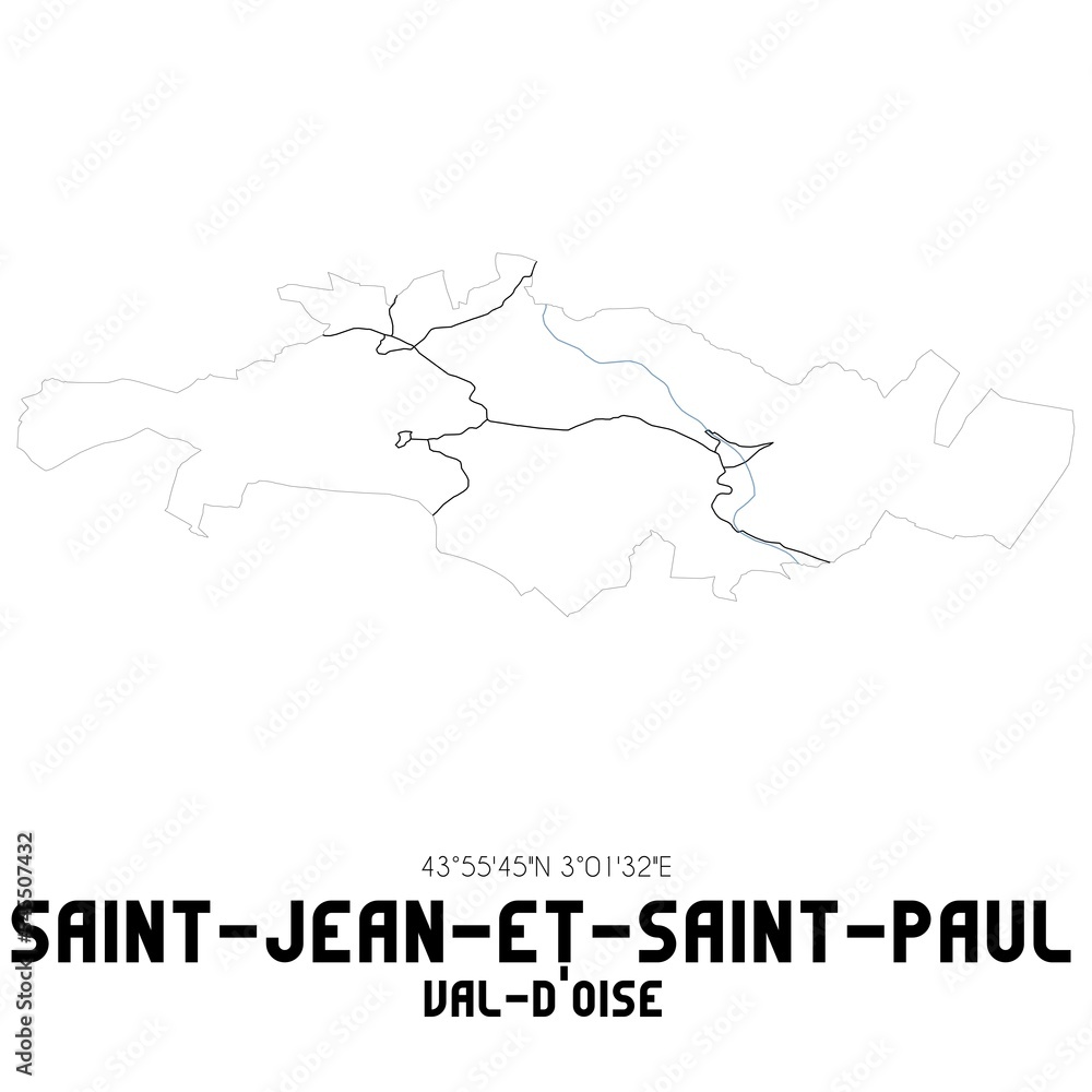 SAINT-JEAN-ET-SAINT-PAUL Val-d'Oise. Minimalistic street map with black and white lines.