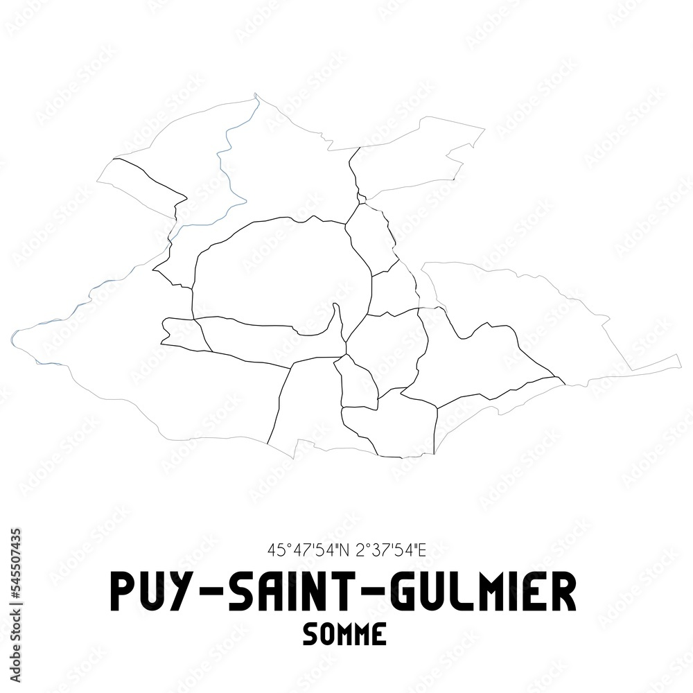 PUY-SAINT-GULMIER Somme. Minimalistic street map with black and white lines. PUY-SAINT-GULMIER Somme. Minimalistic street map with black and white lines.