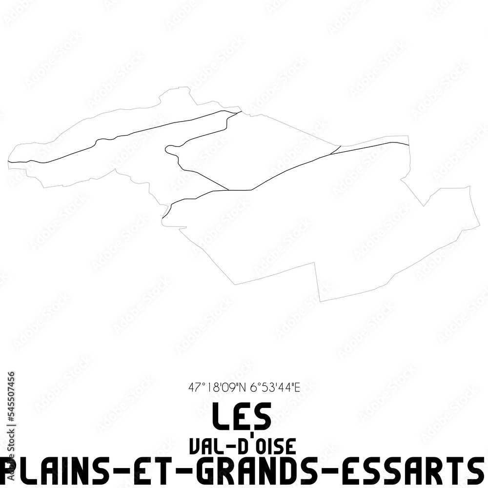 LES PLAINS-ET-GRANDS-ESSARTS Val-d'Oise. Minimalistic street map with black and white lines.